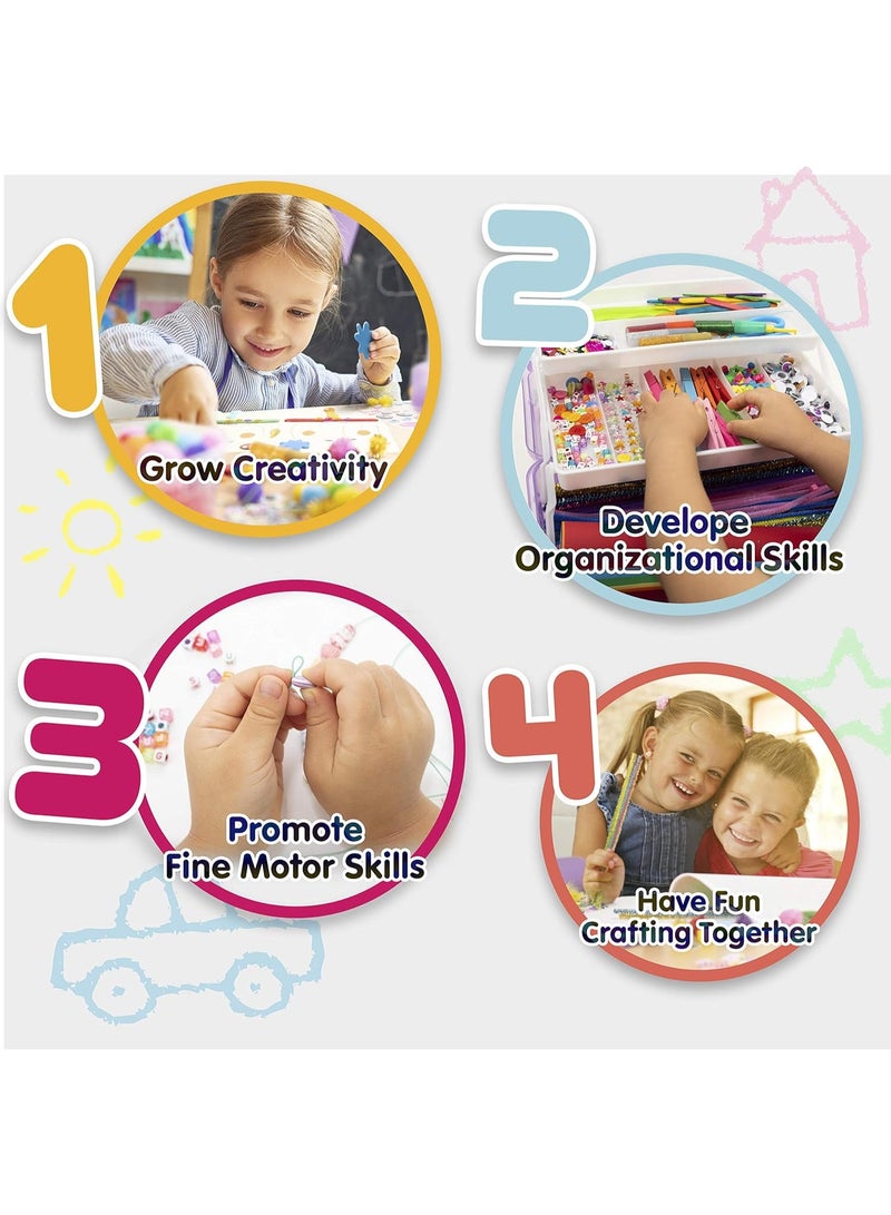 Capstro Kids DIY Arts & Crafts Supplies Kit – 1000+ Pcs Blue Craft Materials Box with Pom Poms, Felt Shapes & Twist Sticks | Creative Art Set for Hands-On Craft Play - Image 5